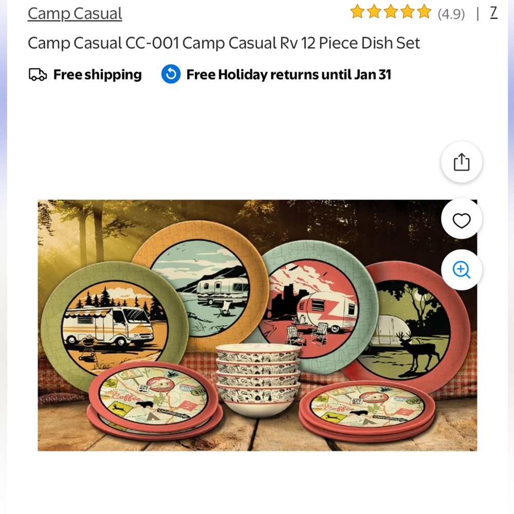 12-Piece Camp or RV Dinnerware Set - Multicolor (New)